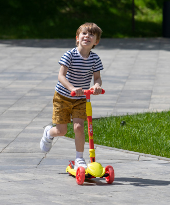 БЕЗ УПАКОВКИ Самокат 3-колесный Bunny, 135/90 мм, желтый/красный